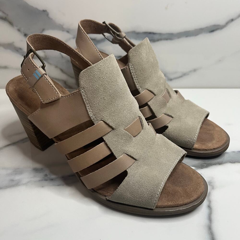 TOMS Women's Beige Block Heel Majorca Woven Sandals Sz 7.5 Minimalist Casual